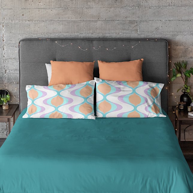 Housse D'oreillers Pastel Violet Orange Aqua Blue Ogee White Waves (Créateur téléchargé)