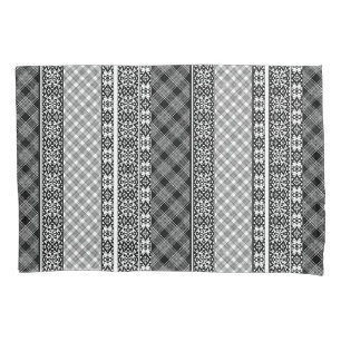 Housse D'oreillers Patchwork rayé noir et blanc avec dentelle