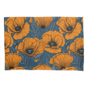 Housse D'oreillers Pavot orange sur bleu foncé