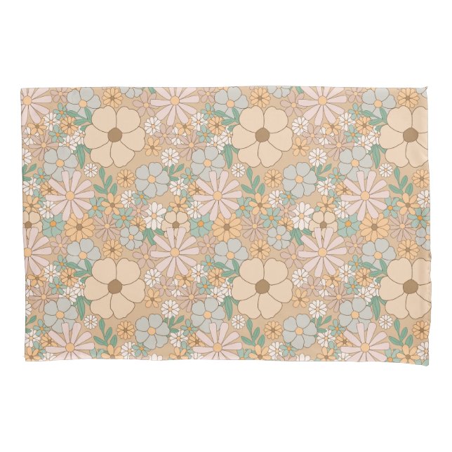 Housse D'oreillers Pêcher Orange rose gris floral (devant)