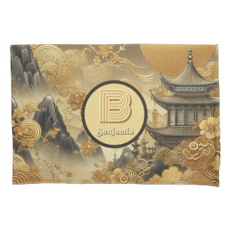 Housse D'oreillers Peinture chinoise Faux Golden Dripping Monogramme