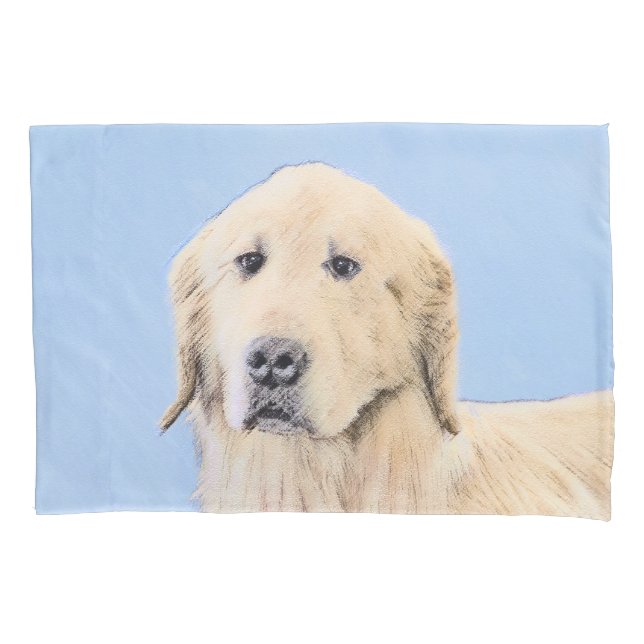 Housse D'oreillers Peinture Golden Retriever - Joli art original chie (devant)