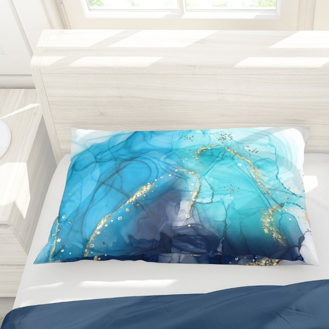 Housse D'oreillers Peinture Turquoise et bleue moderne Abstraite (Créateur téléchargé)
