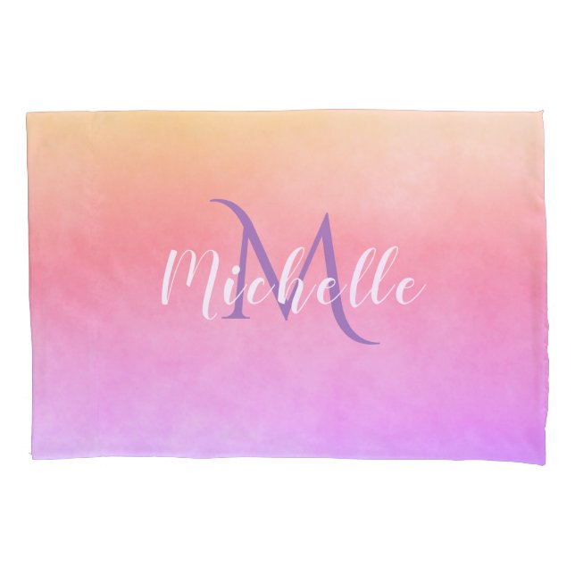 Housse D'oreillers Pente de pêche rose violet Ulra avec monogramme (devant)