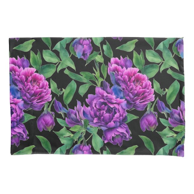 Housse D'oreillers Peonées d'aquarelle romantique violet magenta rose (devant)
