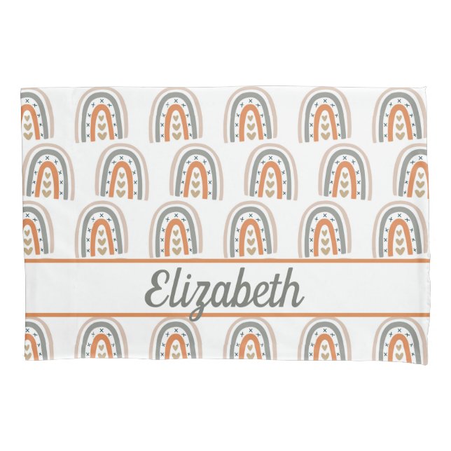 Housse D'oreillers Pépinière en monogramme gris beige arc-en-ciel (devant)