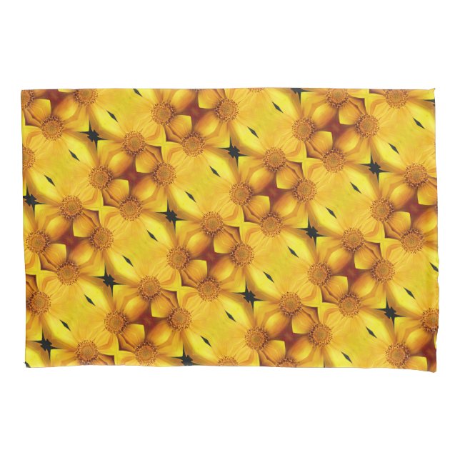 Housse D'oreillers Pétales Fleurs Jaunes Et Motif Centre (devant)