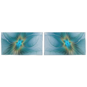 Housse D'oreillers Petite Beauté Moderne Bleu Or Fractal Art Flower