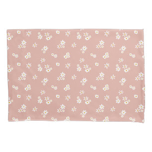 Housse D'oreillers Petites fleurs blanches sur rose - motif sans soud