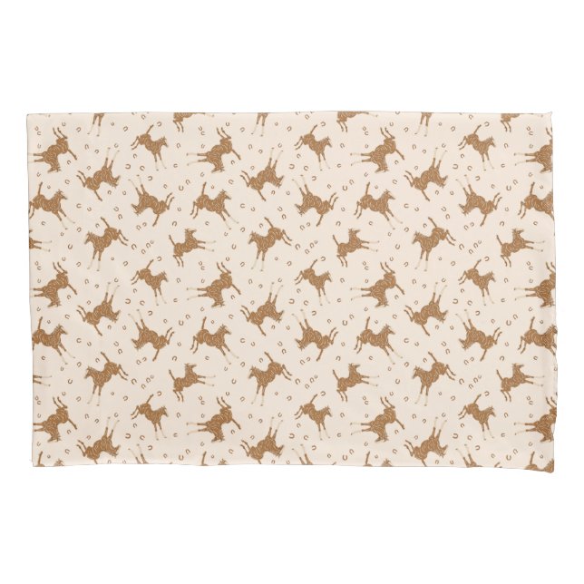 Housse D'oreillers Petits Chevaux Brown - sur rose saumon. (devant)