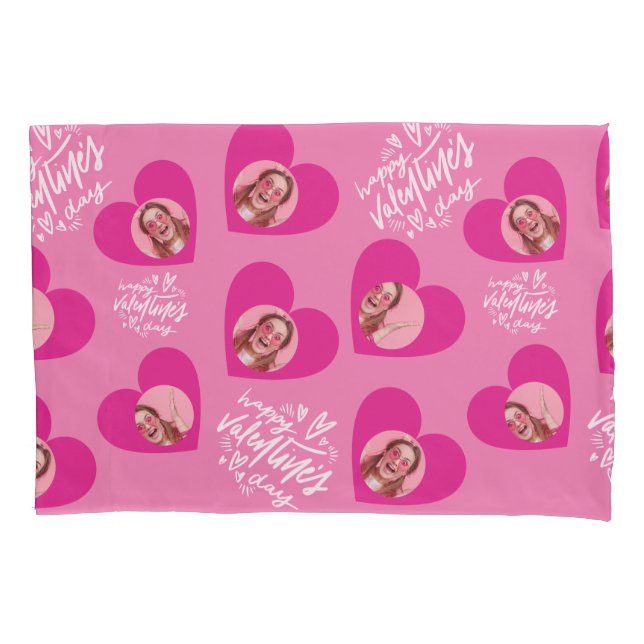 Housse D'oreillers Photo Collage Saint Valentin Coeurs roses chauds (devant)