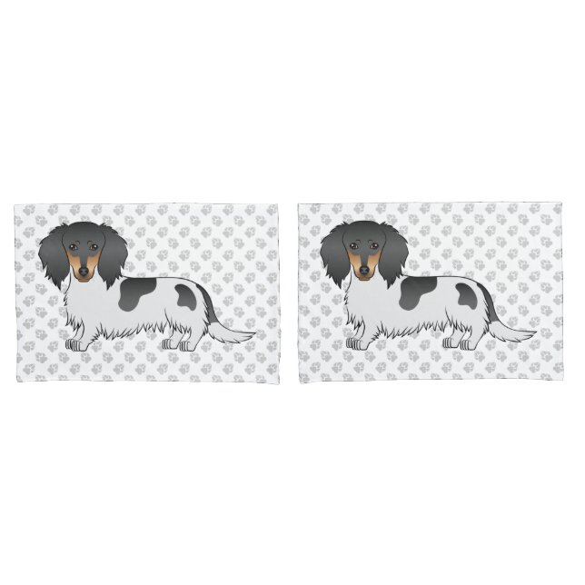 Housse D'oreillers Piebald Noir Et Tan Longues Cheveux Dachshund & Pa (devant-Set)