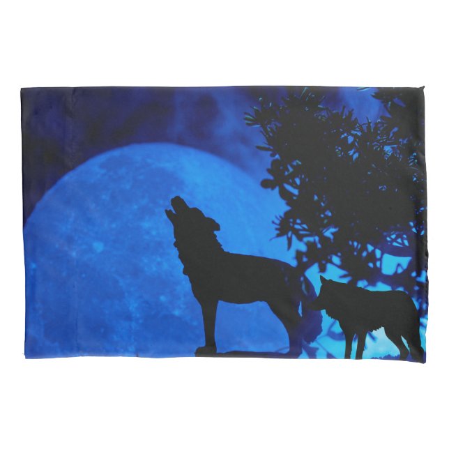Housse D'oreillers Pillowcase Blue Moon Wolf (devant)