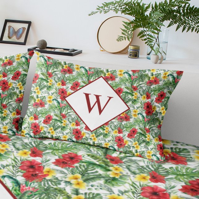 Housse D'oreillers Pillowcase de monogramme floral tropical (Créateur téléchargé)