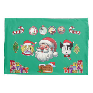 Housse D'oreillers Pillowcase de Noël avec Père Noël, Jerry et Rex
