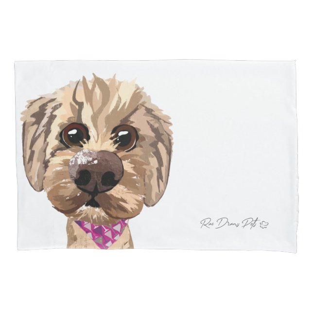 Housse D'oreillers Pillowcase Goldendoodle "Juno" personnalisable (devant)
