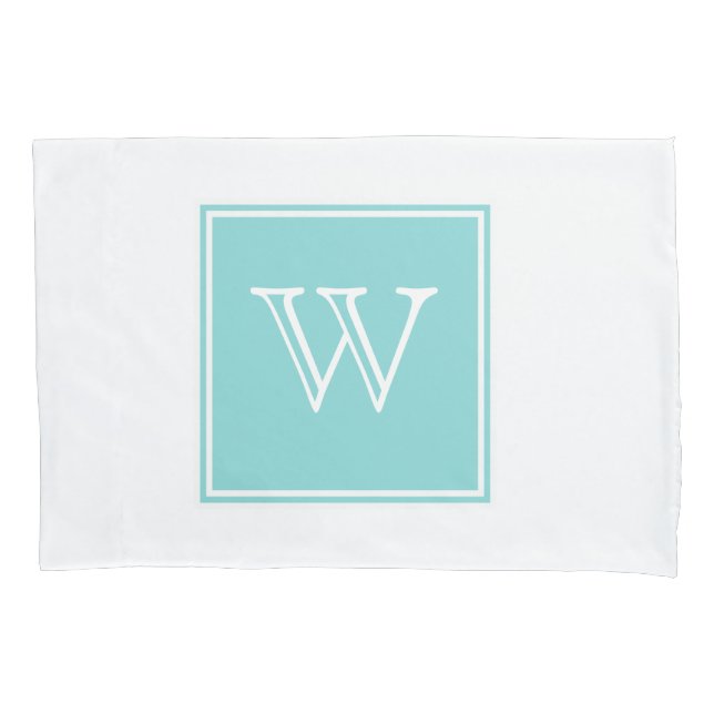 Housse D'oreillers Pillowcase Monogramme Carré Turquoise (devant)