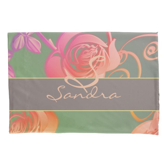 Housse D'oreillers Pillowcase Monogramme Rose romantique (devant-gauche)