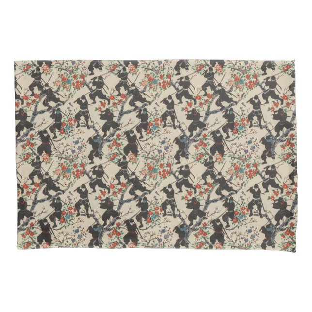 Housse D'oreillers Pillowcase Motif japonais Chiyogami Ninja (devant)