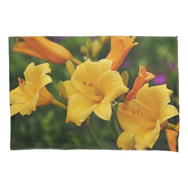 Housse D'oreillers Pillowcase or et fleurs Lily orange (devant)