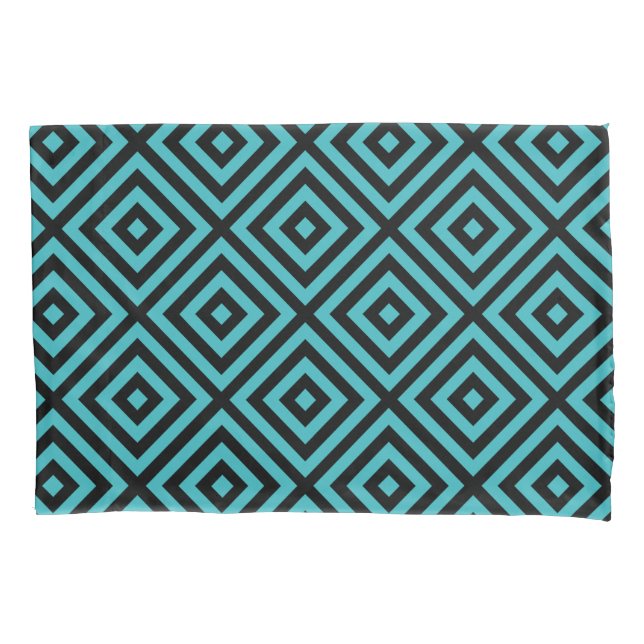 Housse D'oreillers Pillowcase turquoise Motif Diamant Noir (devant-gauche)