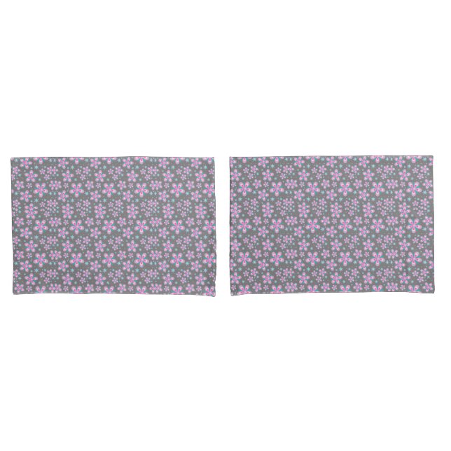 Housse D'oreillers Pillowcases florales géométriques roses et gris (devant-Set)
