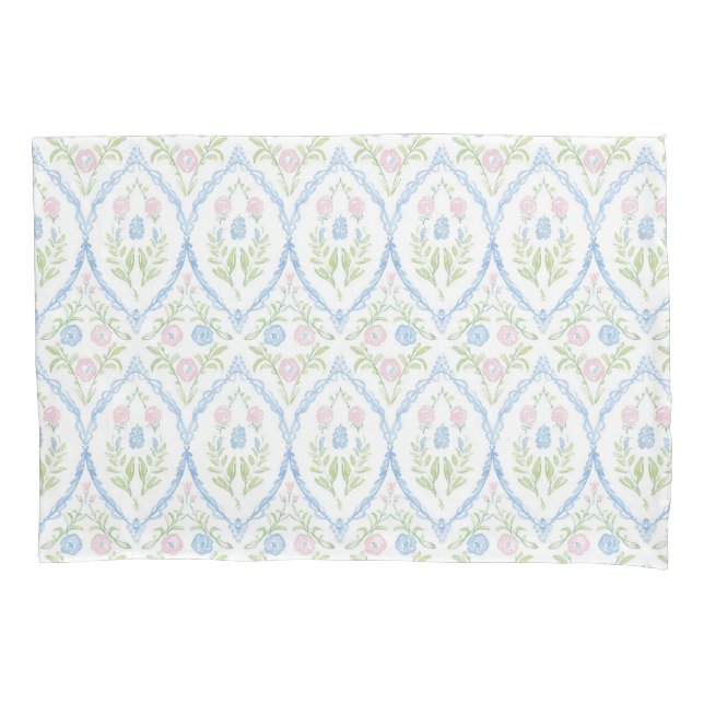 Housse D'oreillers Pink and Blue Grandmillennial Reversible (devant)