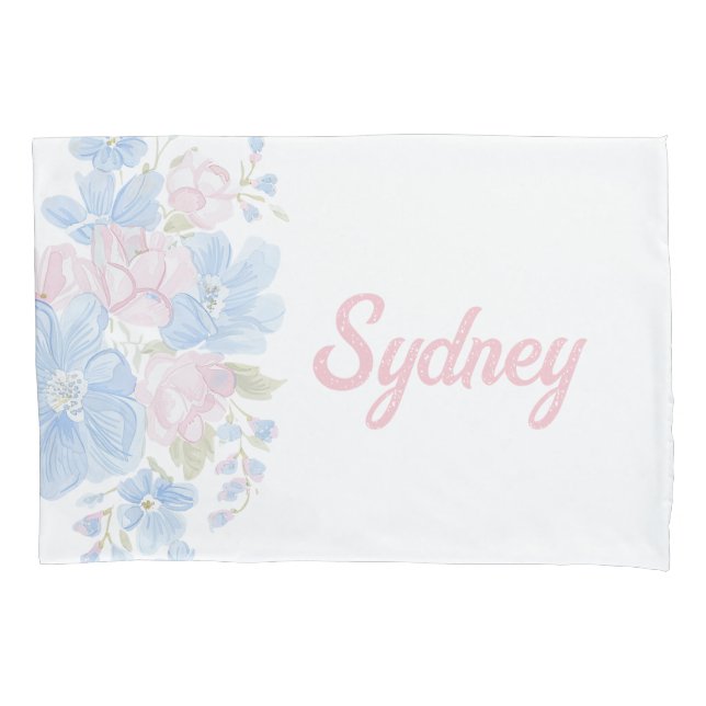 Housse D'oreillers Pink and Blue Grandmillennial Reversible | Name (devant)