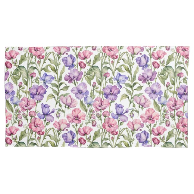 Housse D'oreillers Pink and Violet Sweet Peas (devant)