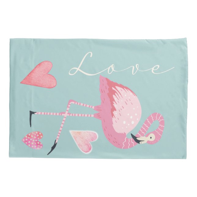 Housse D'oreillers Pink Flamingo Love Pillowcase (Dos)