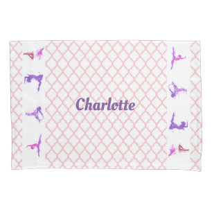 Housse D'oreillers Pink Girls Gymnastics Quatrefoil Monogramme Nom