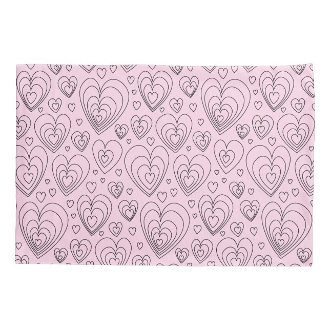 Housse D'oreillers Pink Grey Black Hearts Pattern. (Dos)
