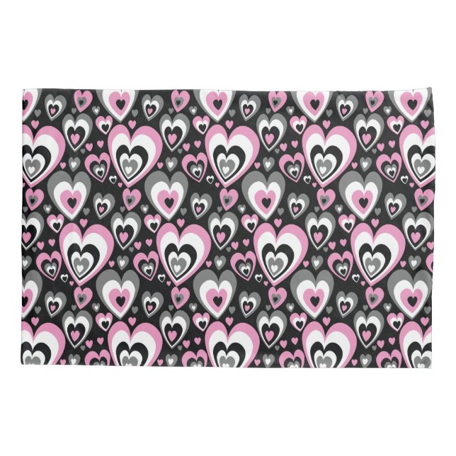 Housse D'oreillers Pink Grey Black Hearts Pattern. (Dos)