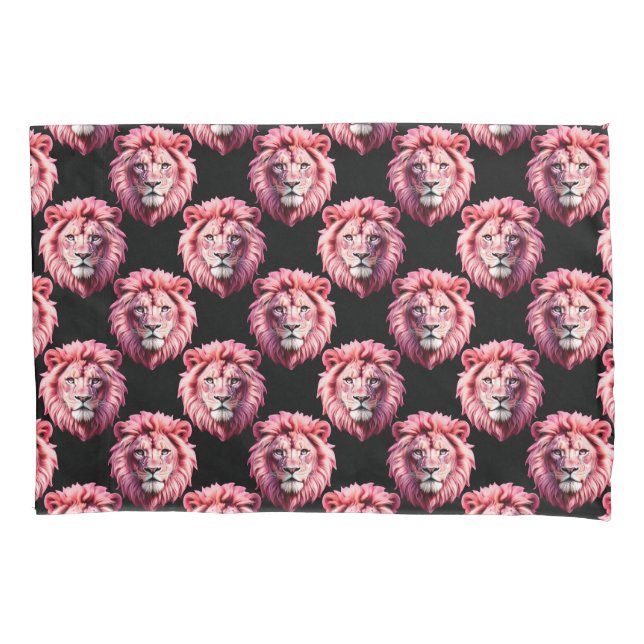 Housse D'oreillers Pink Lion Head Animal Pattern Design - Black  (devant)