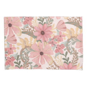 Housse D'oreillers Pink Sage Vert Floral Feuille Motif d'aquarelle