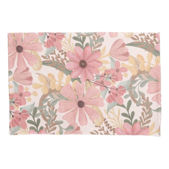 Housse D'oreillers Pink Sage Vert Floral Feuille Motif d'aquarelle (devant)