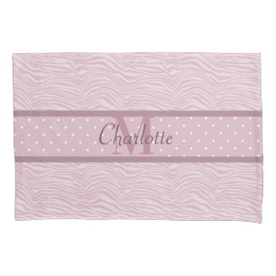 Housse D'oreillers Pink Zebra Imprimer & Pois Monogramme