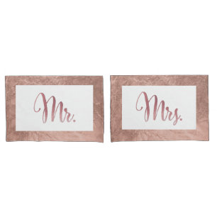 Housse D'oreillers PixDezines Faux Rose Gold/Mr/Mrs.