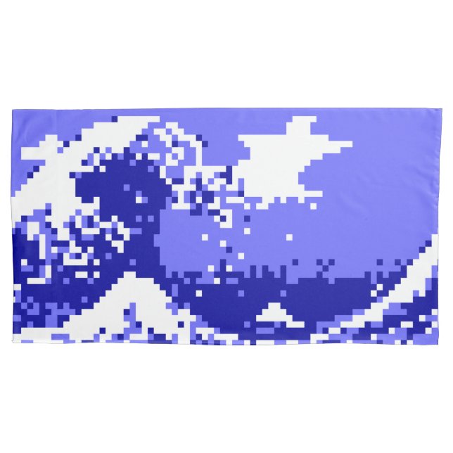 Housse D'oreillers Pixel Tsunami bleu 8 bits Pixel Art (devant-gauche)