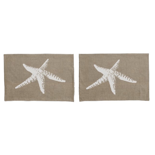 Housse D'oreillers Plage Rustique Poisson blanc et Faux Burlap (devant-Set)