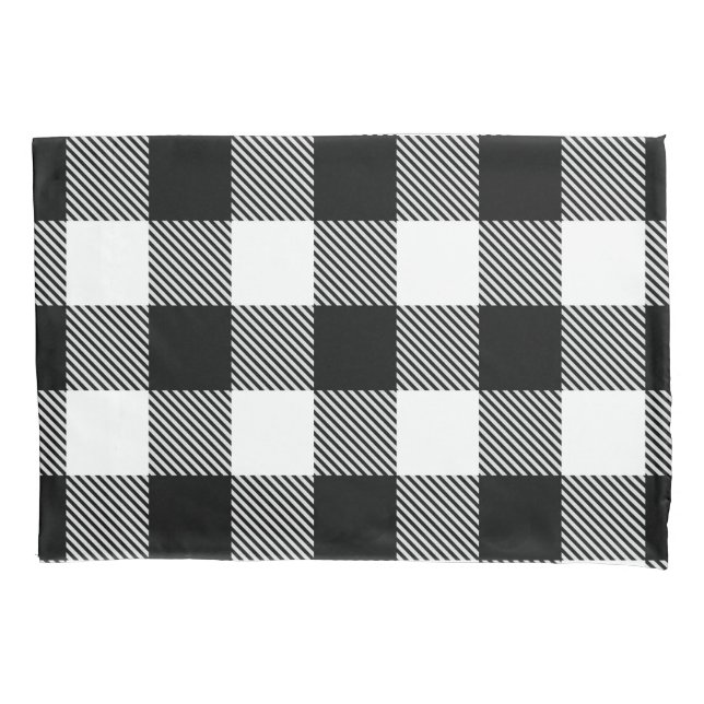 Housse D'oreillers Plaid blanc noir de Buffalo avec le sergé (devant)