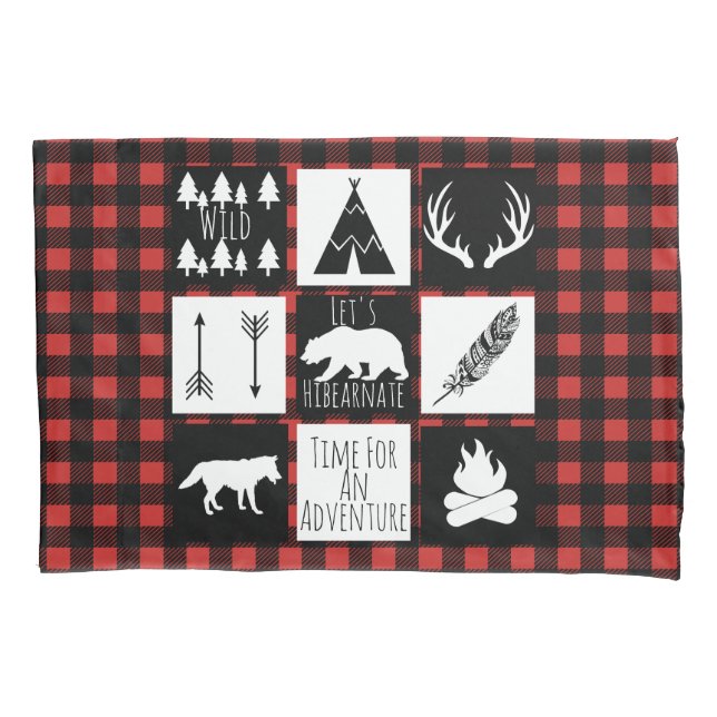 Housse D'oreillers Plaid de Buffalo Check Wilderness & Animaux Rustiq (devant)
