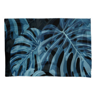 Housse D'oreillers Plante Monstera : motif feuille bleu.