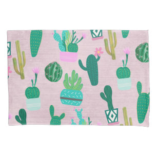 Housse D'oreillers Plantes de cactus cactées rustiques sud-ouest rose