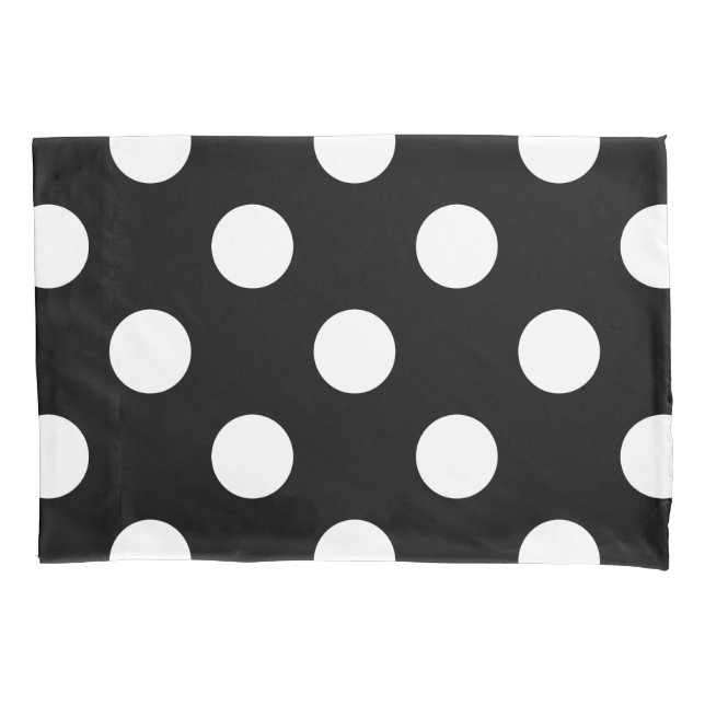 Housse D'oreillers Point Polka blanc sur le Motif noir (devant)