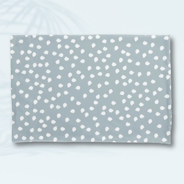 Housse D'oreillers Pointe Polka minimale gris vert et blanc (Minimalist Dalmatian Spots Simple Modern Cute Blue polka dot Pillowcase)
