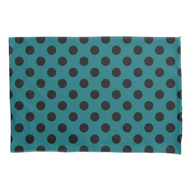 Housse D'oreillers Pois noirs en turquoise (devant)