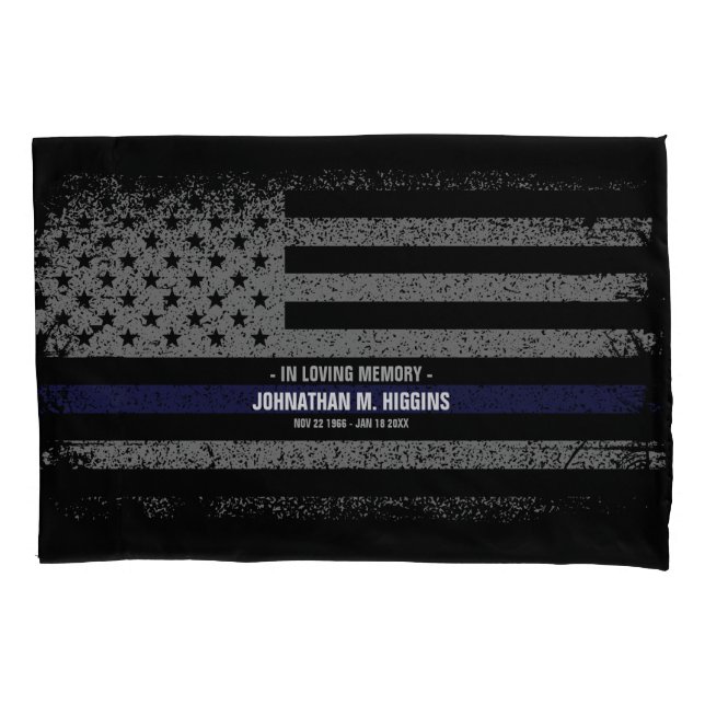 Housse D'oreillers Police Mince Ligne Bleue Américain Drapeau Pillowc (devant)