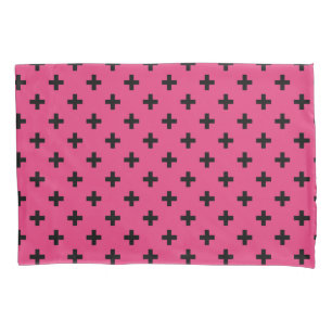 Housse D'oreillers Polka noire croise sur fuchsia