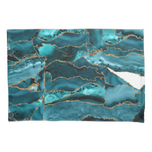 Housse D'oreillers Porte de Parties scintillant Turquoise bleue et or
